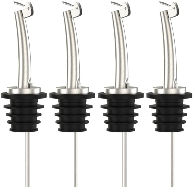 Main image of 4 Pcs Oil Spout Stainless Steel Pourers for About 3/4" Bottle Mouth | Stainless Steel Olive Oil Dispenser Spout Liquor Bottle Pourer with Flip Top