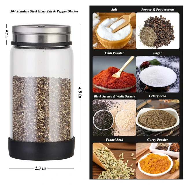Alt view image 2 of 7 - 8 oz Salt, Pepper Shaker, 3 Adjustable Rotating Outlet Holes | Glass Bottle, Spice Organization Containers for Kosher Salt, Sugar, Chili, Sesame, Coriander,1 Count