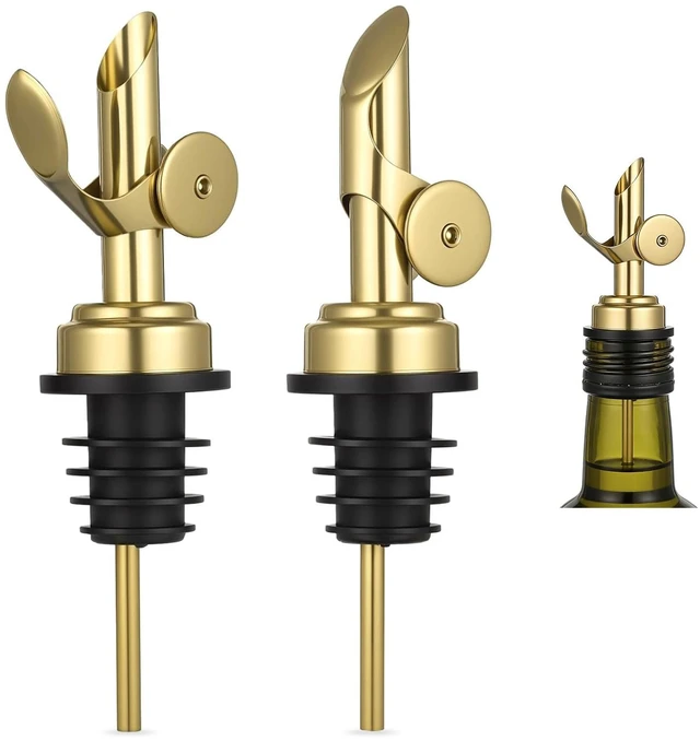 Main image of 2 PCS Weighted Stainless Steel Bottle Pourers, Self-Closing Auto Flip Liquor & Olive Oil Dispenser Spouts, Gold Pour Spouts for Wine Vinegar Syrup Alcohol Bottles