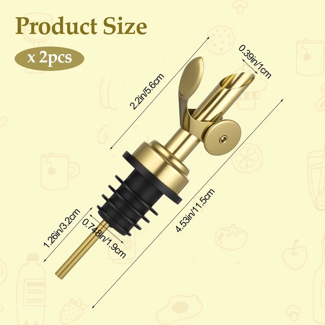 Alt view image 2 of 6 - 2 PCS Weighted Stainless Steel Bottle Pourers, Self-Closing Auto Flip Liquor & Olive Oil Dispenser Spouts, Gold Pour Spouts for Wine Vinegar Syrup Alcohol Bottles