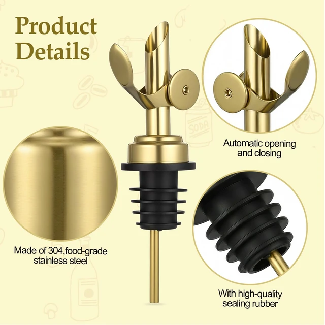 Alt view image 3 of 6 - 2 PCS Weighted Stainless Steel Bottle Pourers, Self-Closing Auto Flip Liquor & Olive Oil Dispenser Spouts, Gold Pour Spouts for Wine Vinegar Syrup Alcohol Bottles