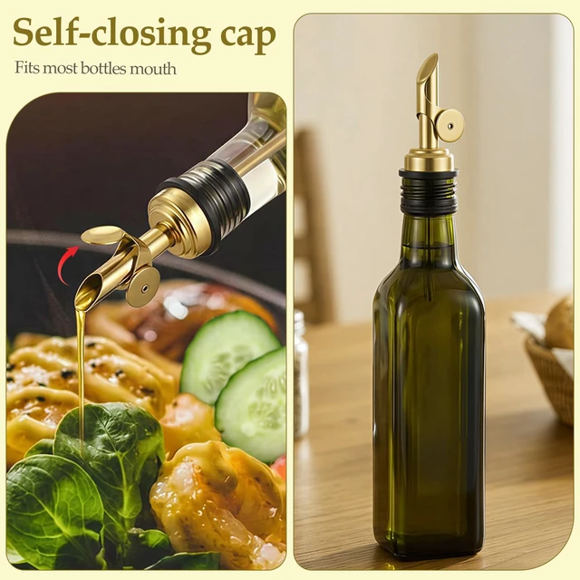 Alt view image 4 of 6 - 2 PCS Weighted Stainless Steel Bottle Pourers, Self-Closing Auto Flip Liquor & Olive Oil Dispenser Spouts, Gold Pour Spouts for Wine Vinegar Syrup Alcohol Bottles