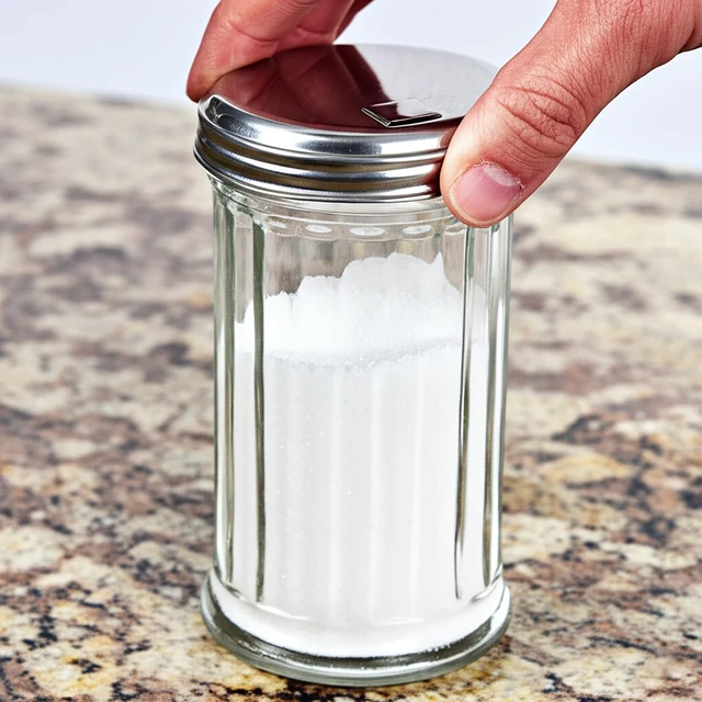Alt view image 2 of 5 - Glass Sugar Shaker Dispenser Pourer, 5.5 inch | Clear glass shaker bottle with steel pour spout. Multi-purpose tabletop dispenser for granulated sugar, cheese, or spices.