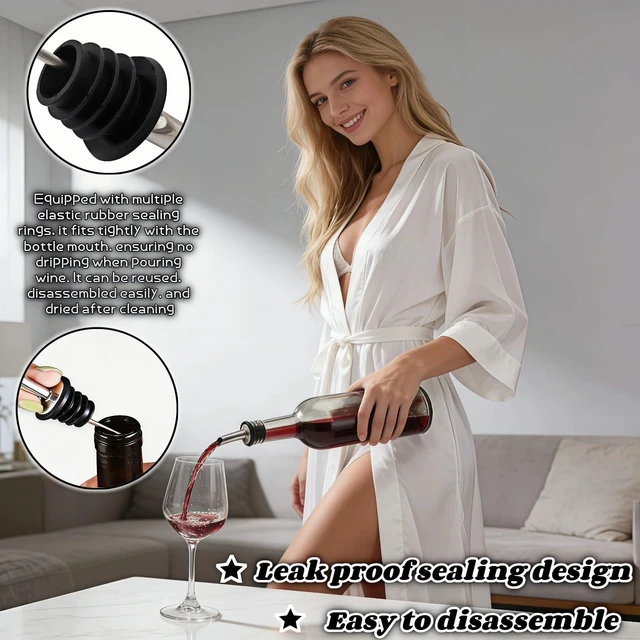 Alt view image 3 of 7 - 4-Pack Stainless Steel Wine & Oil Bottle Pourer Set - Precision Flow Control Spout with Anti-Drip Seal & Dust Cap for Liquor, Vinegar, Olive Oil - Bar Kitchen Tool