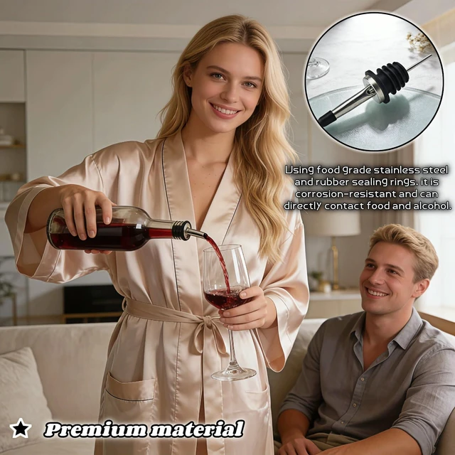 Alt view image 4 of 7 - 4-Pack Stainless Steel Wine & Oil Bottle Pourer Set - Precision Flow Control Spout with Anti-Drip Seal & Dust Cap for Liquor, Vinegar, Olive Oil - Bar Kitchen Tool