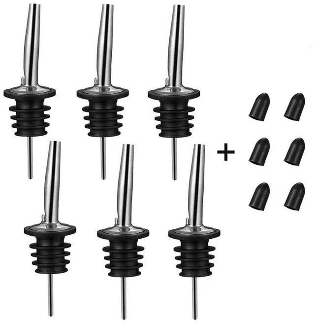 Main image of 6PCS Liquor Bottle Pourers, Stainless Steel Olive Oil Spouts, Bottle Pourers for Alcohol, Olive Oil, with Dust Caps Liquor Pour Spout