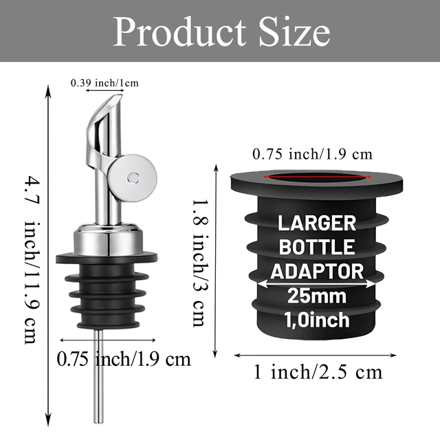 Alt view image 2 of 7 - 3 Pack Olive Oil Pour Spout with Adapters, Oils Pourer for Olive Oil Dispenser Bottle, Easily Turn Your Bottles into Dispensers for Liquor, Vinegar, Oils, Syrup, Liquor Bottle Pourers, Silver
