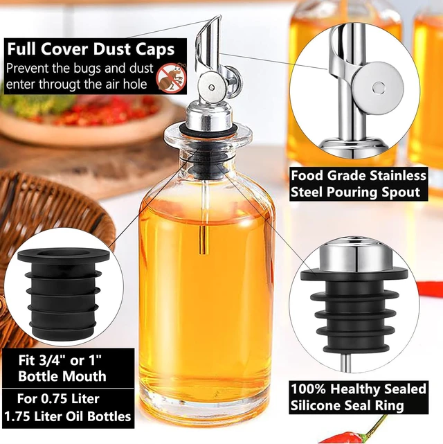 Alt view image 3 of 7 - 3 Pack Olive Oil Pour Spout with Adapters, Oils Pourer for Olive Oil Dispenser Bottle, Easily Turn Your Bottles into Dispensers for Liquor, Vinegar, Oils, Syrup, Liquor Bottle Pourers, Silver