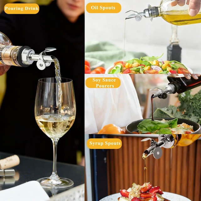 Alt view image 6 of 7 - 3 Pack Olive Oil Pour Spout with Adapters, Oils Pourer for Olive Oil Dispenser Bottle, Easily Turn Your Bottles into Dispensers for Liquor, Vinegar, Oils, Syrup, Liquor Bottle Pourers, Silver