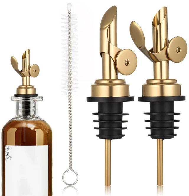 Main image of 2 PCS Weighted Stainless Steel Bottle Pourers, Olive Oil Dispenser Spout, Self Closing Liquor Pour Spout, Weighted Pourer for Liquor Bottles, Oil Bottles, Vinegar, Syrup and Alcohol, Gold