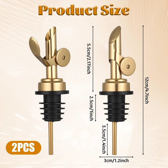 Alt view image 2 of 7 - 2 PCS Weighted Stainless Steel Bottle Pourers, Olive Oil Dispenser Spout, Self Closing Liquor Pour Spout, Weighted Pourer for Liquor Bottles, Oil Bottles, Vinegar, Syrup and Alcohol, Gold