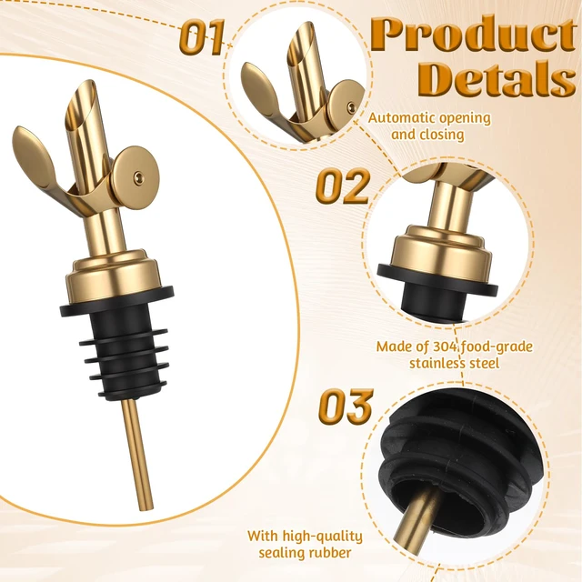 Alt view image 3 of 7 - 2 PCS Weighted Stainless Steel Bottle Pourers, Olive Oil Dispenser Spout, Self Closing Liquor Pour Spout, Weighted Pourer for Liquor Bottles, Oil Bottles, Vinegar, Syrup and Alcohol, Gold