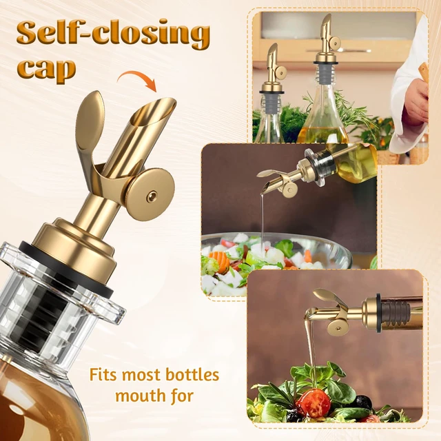 Alt view image 4 of 7 - 2 PCS Weighted Stainless Steel Bottle Pourers, Olive Oil Dispenser Spout, Self Closing Liquor Pour Spout, Weighted Pourer for Liquor Bottles, Oil Bottles, Vinegar, Syrup and Alcohol, Gold