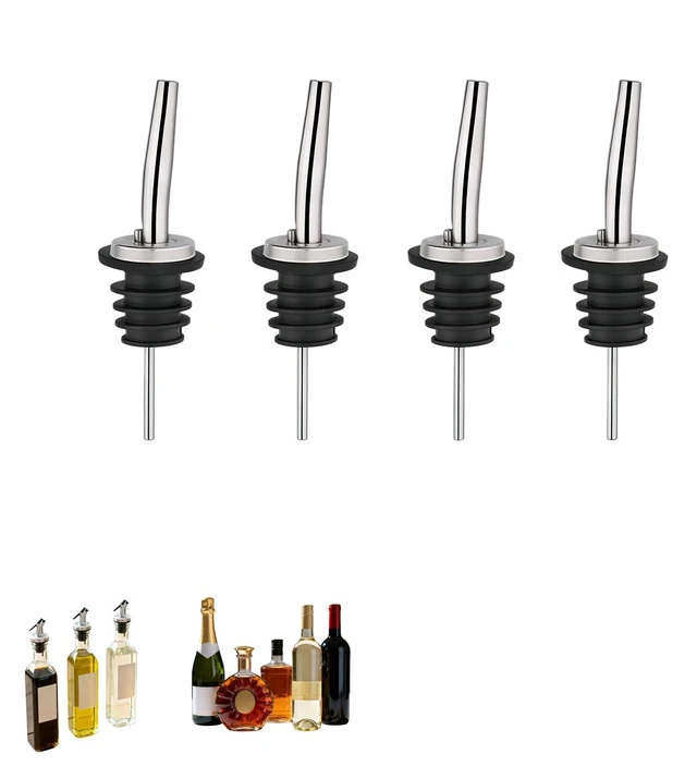 Main image of 4PCS Premium Wine and Oil Pourer Set, 304 Stainless Steel Pour Spouts for Liquor & Oil - Reusable, Dishwasher Safe, Precision Flow Control, Leak-Proof Seal, Fit Most Wine & Whiskey Bottles (XS)
