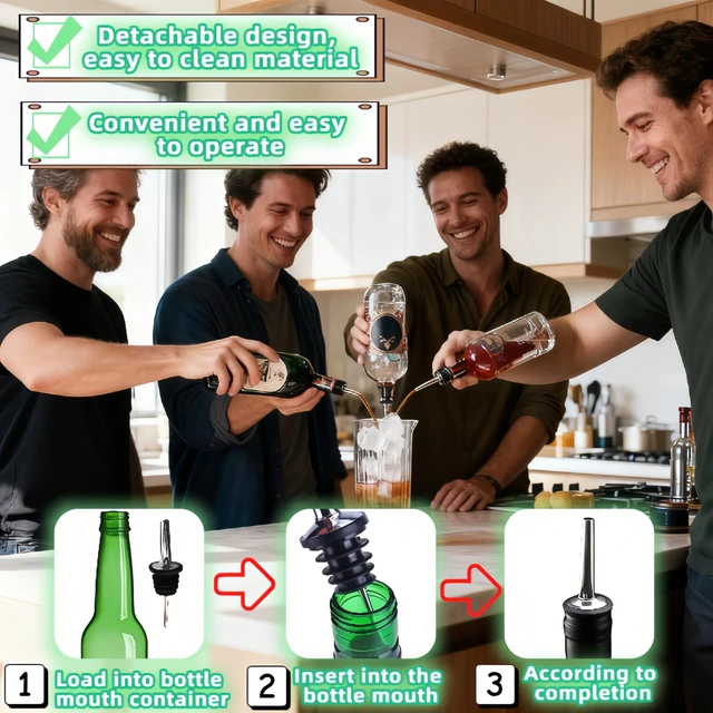 Alt view image 4 of 7 - 4PCS Premium Wine and Oil Pourer Set, 304 Stainless Steel Pour Spouts for Liquor & Oil - Reusable, Dishwasher Safe, Precision Flow Control, Leak-Proof Seal, Fit Most Wine & Whiskey Bottles (XS)
