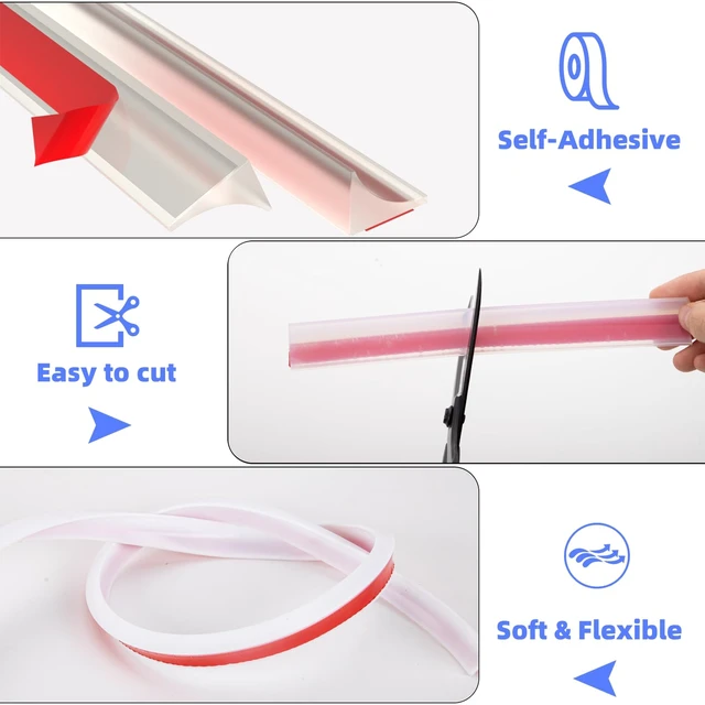 Alt view image 3 of 7 - 39 Inch Shower Threshold Water Dam Barrier,Transparent | Flexible Silicone Shower Door Bottom Seal for Water Stopper,Self Adhesive Water Blocker for Bathtub Countertop