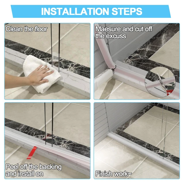 Alt view image 7 of 7 - Shower Threshold Water Dam Guard, Silicone Rubber Shower Door Bootom Seal Strip for Walk in Shower (39 Inch, Clear)