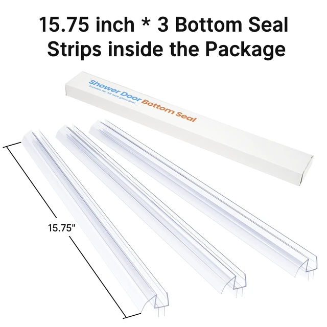 Alt view image 2 of 7 - 3-Pack 15.75" Shower Door Bottom Seal for 3/8"(10mm) Glass - 3 Section Segmented Shower Installation Kit Frameless Glass Door Seal Strip