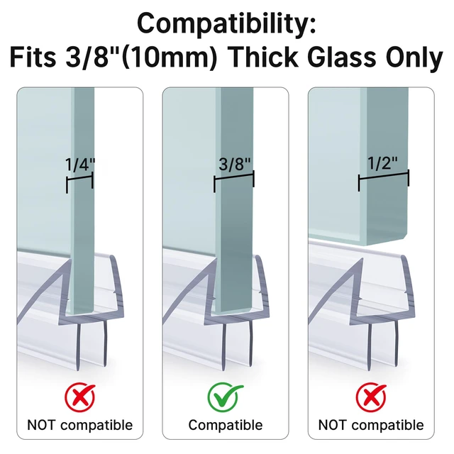 Alt view image 4 of 7 - 3-Pack 15.75" Shower Door Bottom Seal for 3/8"(10mm) Glass - 3 Section Segmented Shower Installation Kit Frameless Glass Door Seal Strip