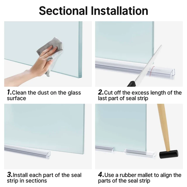 Alt view image 5 of 7 - 3-Pack 15.75" Shower Door Bottom Seal for 3/8"(10mm) Glass - 3 Section Segmented Shower Installation Kit Frameless Glass Door Seal Strip