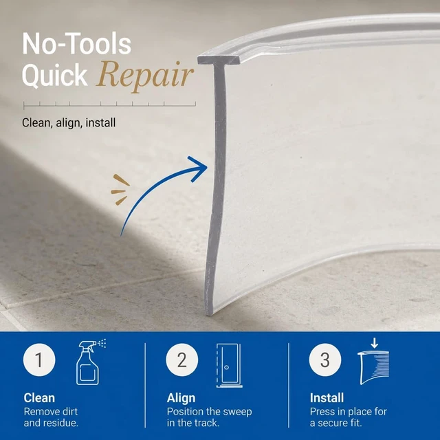 Alt view image 5 of 6 - Vinyl Shower Door Bottom Sweep, 36 x 1, Clear (Single Pack) | Clear, Single Pack