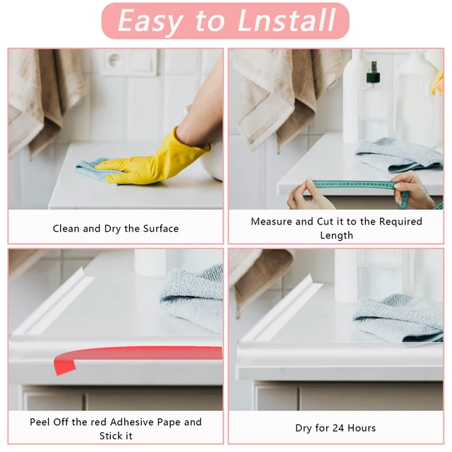 Alt view image 5 of 7 - 39 Inch Shower Threshold Water Dam, Silicone Barrier Shower Door Bottom Seal Strip, Self Adhesive Waterproof Barrier, for Kitchen Countertop Sink, Cooktop, BathroomSemitransparent