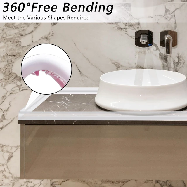 Alt view image 6 of 7 - 39 Inch Shower Threshold Water Dam, Silicone Barrier Shower Door Bottom Seal Strip, Self Adhesive Waterproof Barrier, for Kitchen Countertop Sink, Cooktop, BathroomSemitransparent