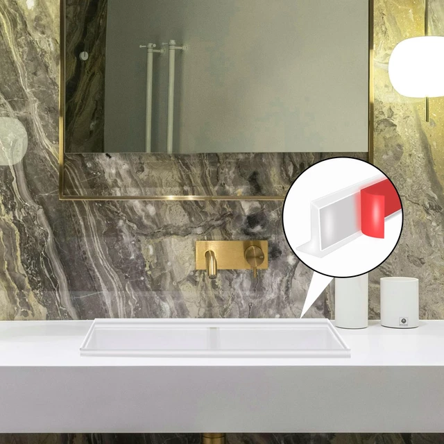 Alt view image 7 of 7 - 39 Inch Shower Threshold Water Dam, Silicone Barrier Shower Door Bottom Seal Strip, Self Adhesive Waterproof Barrier, for Kitchen Countertop Sink, Cooktop, BathroomSemitransparent