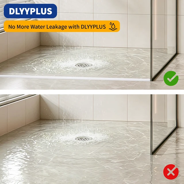 Alt view image 7 of 7 - Shower Threshold Water Dam, Silicone Sealant Included, Collapsible Self-Adhesive Shower Barrier, Shower Door Bottom Seal Strip Shower Splash Guard for Bathroom (Transparent, Length: 39'')