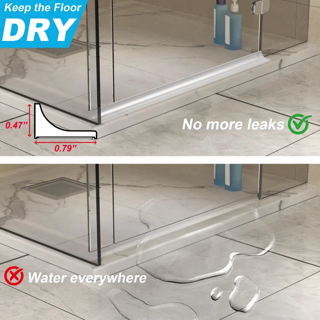 Alt view image 3 of 7 - 39Inch Shower Threshold Water Dam, Self-Adhesive Silicone Shower Barrier Water Stopper Shower Door Bottom Seal Strip Shower Splash Guard for Bathroom Kitchen Bathtub