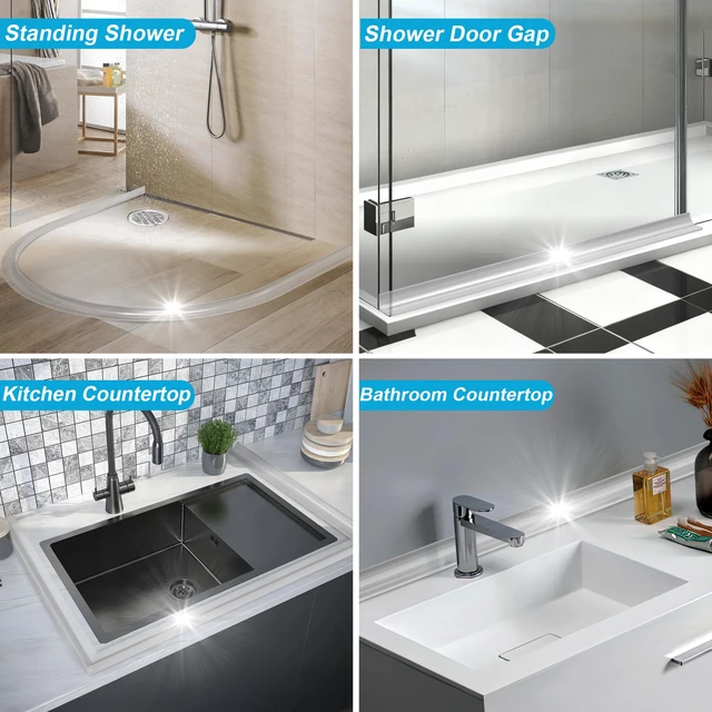 Alt view image 4 of 7 - 39Inch Shower Threshold Water Dam, Self-Adhesive Silicone Shower Barrier Water Stopper Shower Door Bottom Seal Strip Shower Splash Guard for Bathroom Kitchen Bathtub