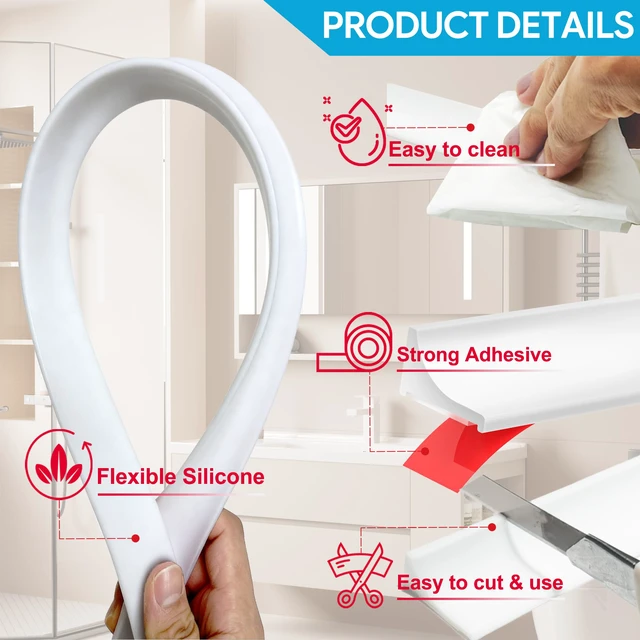 Alt view image 6 of 7 - 39Inch Shower Threshold Water Dam, Self-Adhesive Silicone Shower Barrier Water Stopper Shower Door Bottom Seal Strip Shower Splash Guard for Bathroom Kitchen Bathtub