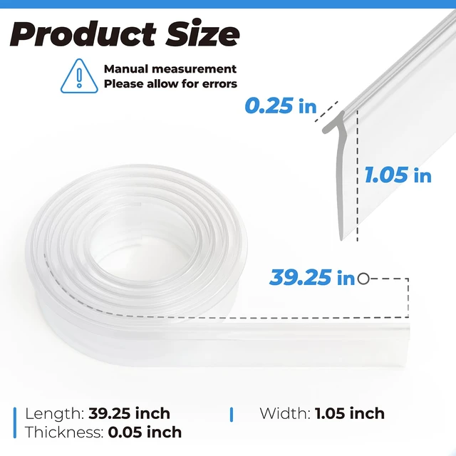 Alt view image 2 of 7 - Shower Door Bottom Seal Clear Vinyl Shower Door Drip Sweep | Fit for Framed Shower Doors Angled T Drip Sweep - 36" Framed Shower Doors Bottom Seal