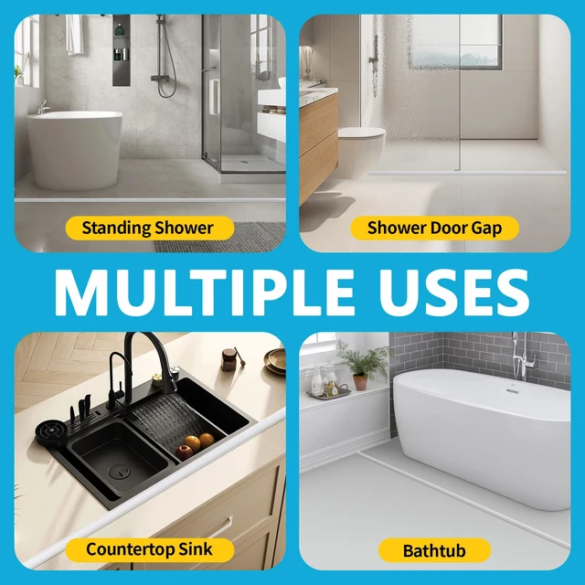 Alt view image 5 of 7 - Collapsible Shower Water Dam Self-Adhesive Silicone Water Stopper Barrier Keeps Water Inside Threshold Dry and Wet Separation Retention System Suitable for Bathroom (39 Inch, Transparent)