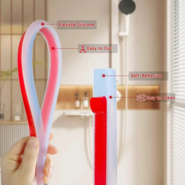 Alt view image 3 of 7 - 39Inch Shower Door Water Guard, Silicone Shower Threshold Water Dam | Glass Shower Door Seal Strip, Waterproof Bathroom Bottom Seal for Dry Wet Separation, Sink Barrier