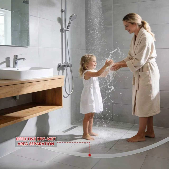 Alt view image 5 of 7 - 39Inch Shower Door Water Guard, Silicone Shower Threshold Water Dam | Glass Shower Door Seal Strip, Waterproof Bathroom Bottom Seal for Dry Wet Separation, Sink Barrier