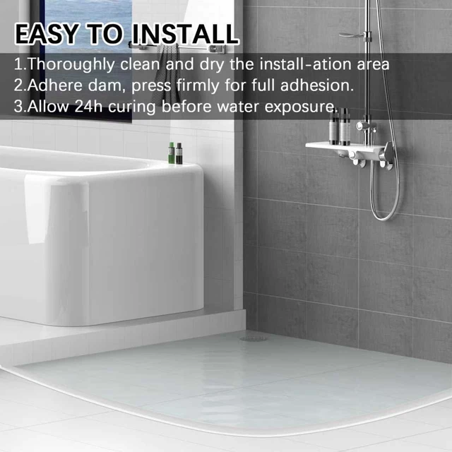 Alt view image 7 of 7 - 39Inch Shower Door Water Guard, Silicone Shower Threshold Water Dam | Glass Shower Door Seal Strip, Waterproof Bathroom Bottom Seal for Dry Wet Separation, Sink Barrier