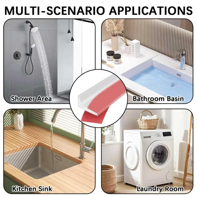 Alt view image 4 of 7 - 39Inch Shower Door Water Guard, Silicone Shower Threshold Water Dam | Glass Shower Door Seal Strip, Waterproof Bathroom Bottom Seal for Dry Wet Separation, Sink Barrier