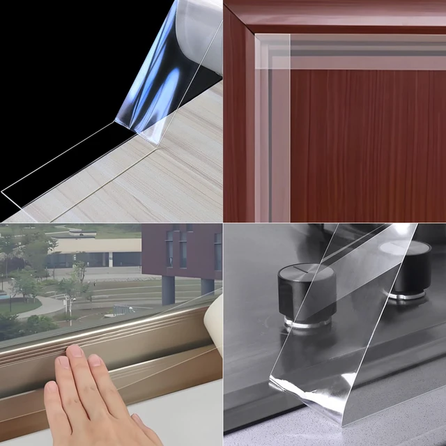 Alt view image 4 of 6 - Transparent Window Weather Sealing Tape, 2-Inch x 33ft, Clear Window Draft Isolation Sealing Film Tape for Door Draft Stopper Adhesive Tape, Doors Windows and Shower Glass Gaps (2IN x 33FT)