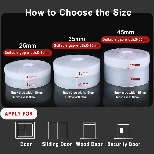 Alt view image 4 of 7 - Silicone Weather Stripping Door Seal, 35MM x 16.4FT, Transparent | Upgraded Door Draft Stopper, No Residue, Silicone Seal Strip, For Doors Windows Shower Glass Gap Sealing