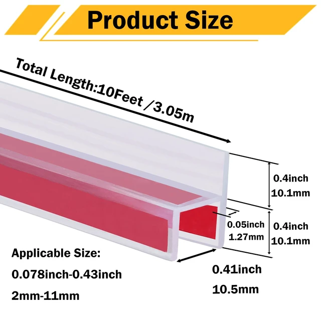 Alt view image 2 of 6 - 10 Feet Shower Door Side Seal Strip for 3/8" (10mm) Glass Frameless Door | Frameless Shower Door Side Silicone Seal Strip for Bathroom Showers Water Guard Sweep Barrier