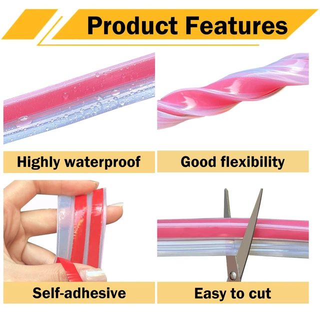 Alt view image 4 of 6 - 10 Feet Shower Door Side Seal Strip for 3/8" (10mm) Glass Frameless Door | Frameless Shower Door Side Silicone Seal Strip for Bathroom Showers Water Guard Sweep Barrier