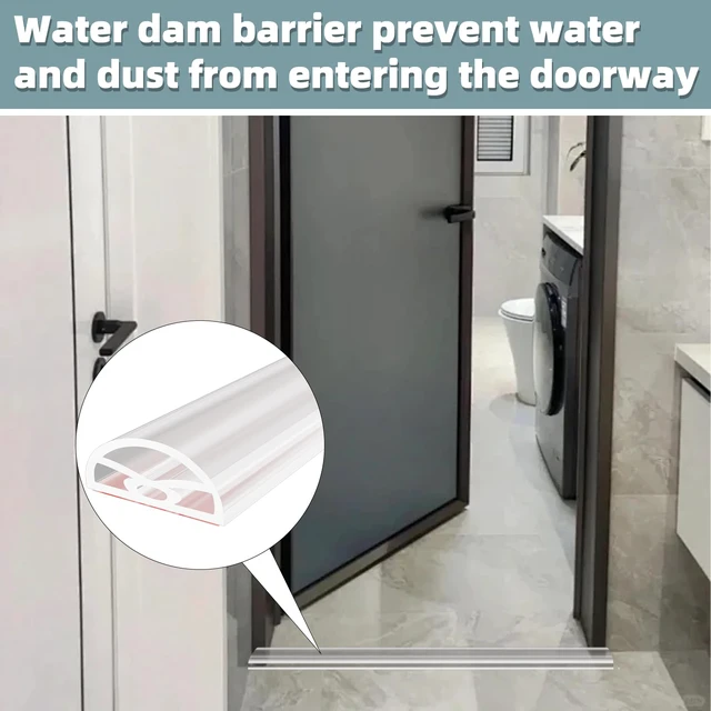 Alt view image 5 of 7 - 39" Transparent Shower Threshold Water Dam Barrier,Dry & Wet Separation | Self-Adhesive Silicone Collapsible Shower Water Splash Guard for Shower Base,Bathtub & Kitchen,Easy Wheelchair Access