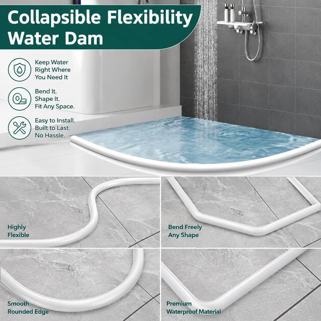 Alt view image 6 of 7 - 39 Inch Shower Threshold Water Dam, Flexible Silicone Shower Splash Guard | Self-Adhesive Bathroom Water Barrier Strip for Shower Base, Blocks Water Leaks from Shower, Tub and Wet Room Protection