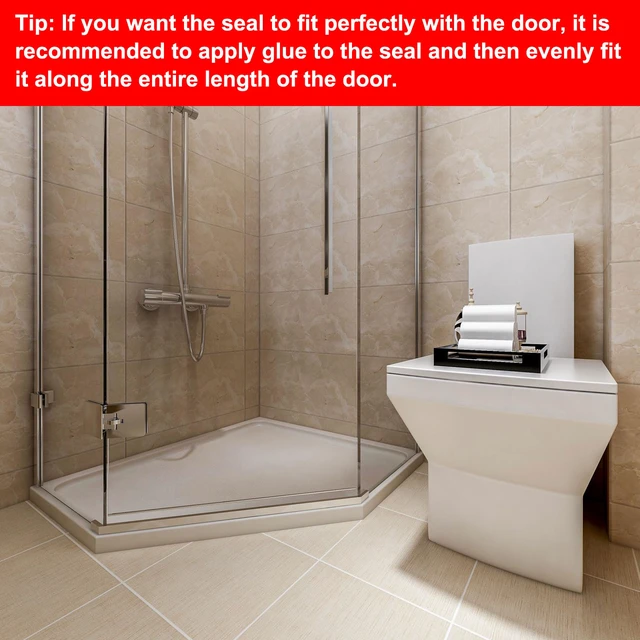 Alt view image 3 of 6 - Shower Door Side Seal, F-Type Shower Door Sweep for 1/4" Glass 86.5" Long Silicone Frameless Glass Door Seal Strip, Stop Shower Leaks, Clear