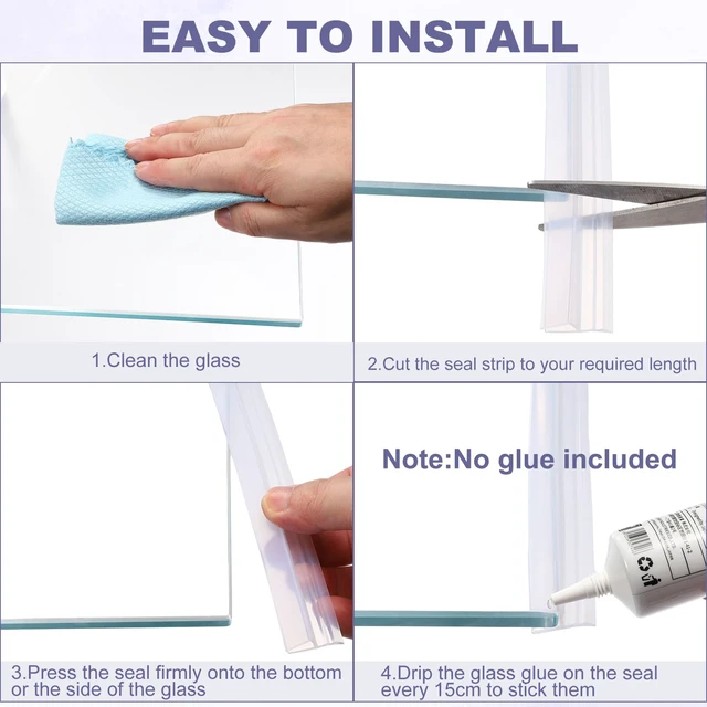 Alt view image 4 of 6 - Shower Door Side Seal, F-Type Shower Door Sweep for 1/4" Glass 86.5" Long Silicone Frameless Glass Door Seal Strip, Stop Shower Leaks, Clear