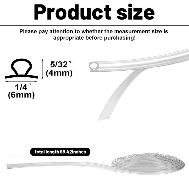 Alt view image 2 of 6 - Shower Door Strip Seal for Glass,5/32 X 98.4 Inches,2 Rolls | Soft Clear PVC Frameless Sweep for Side Edge, Stops Water Leaks, Flexible Translucent Barrier Shower Door Side in Enclosures