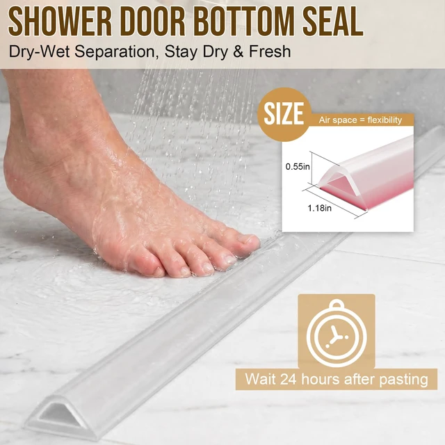 Alt view image 2 of 7 - 39in Shower Threshold Water Dam - Self-Adhesive Silicone Barrier | Collapsible Design Helps Contain Water in Walk-In Showers, Tubs and Wet Areas. Flexible Profile Installs Without Drilling