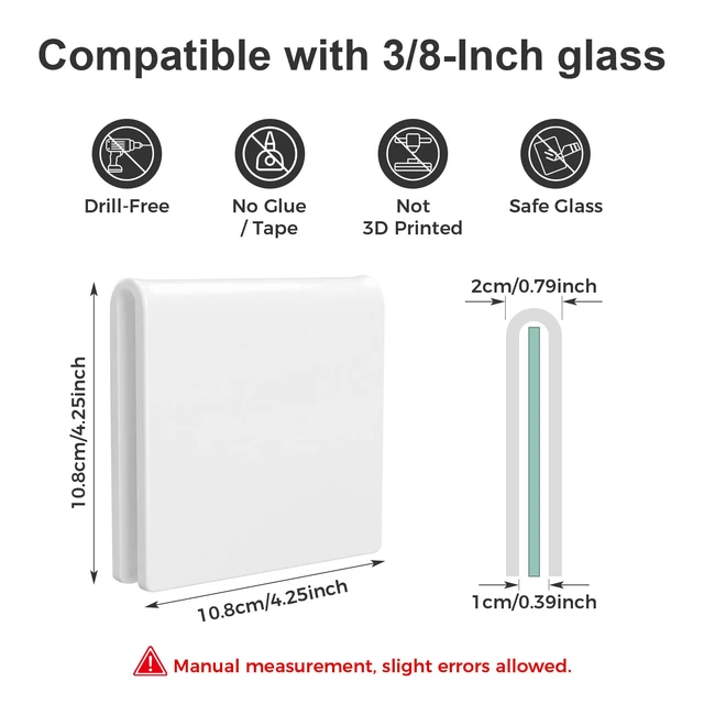 Alt view image 2 of 6 - Frameless Shower Door Stopper No Drill Sliding Stop for Privacy, Bathroom Safety Stop for Pets, Not 3D Printed,Leaves No Trace in Shared Spaces (White, 3/8 in) (1 Pack)