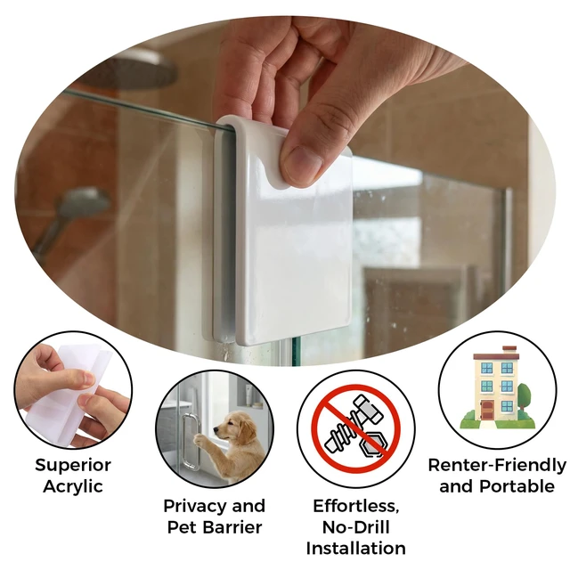 Alt view image 4 of 6 - Frameless Shower Door Stopper No Drill Sliding Stop for Privacy, Bathroom Safety Stop for Pets, Not 3D Printed,Leaves No Trace in Shared Spaces (White, 3/8 in) (1 Pack)